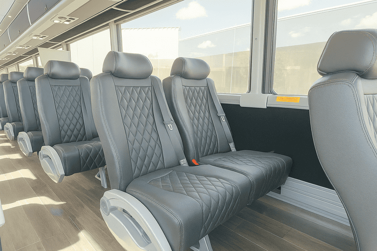 interior of Peoria Shuttle Bus Rentals charter bus